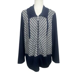 Weekends by Chicos Zip Up Jacket Size XL Navy White Geometric Print Stretch